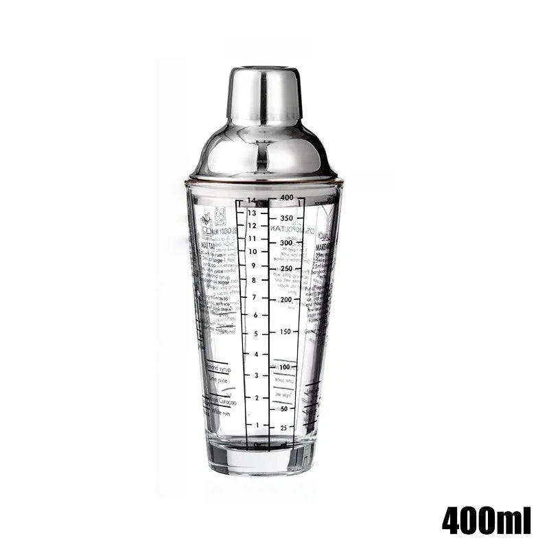 400/600ML Glass Cocktail Shaker Hand Shaker Cup with Scales Lemon Milk Tea Shaker Cup Stainless steel Lid Wine Drink Mixer Bar