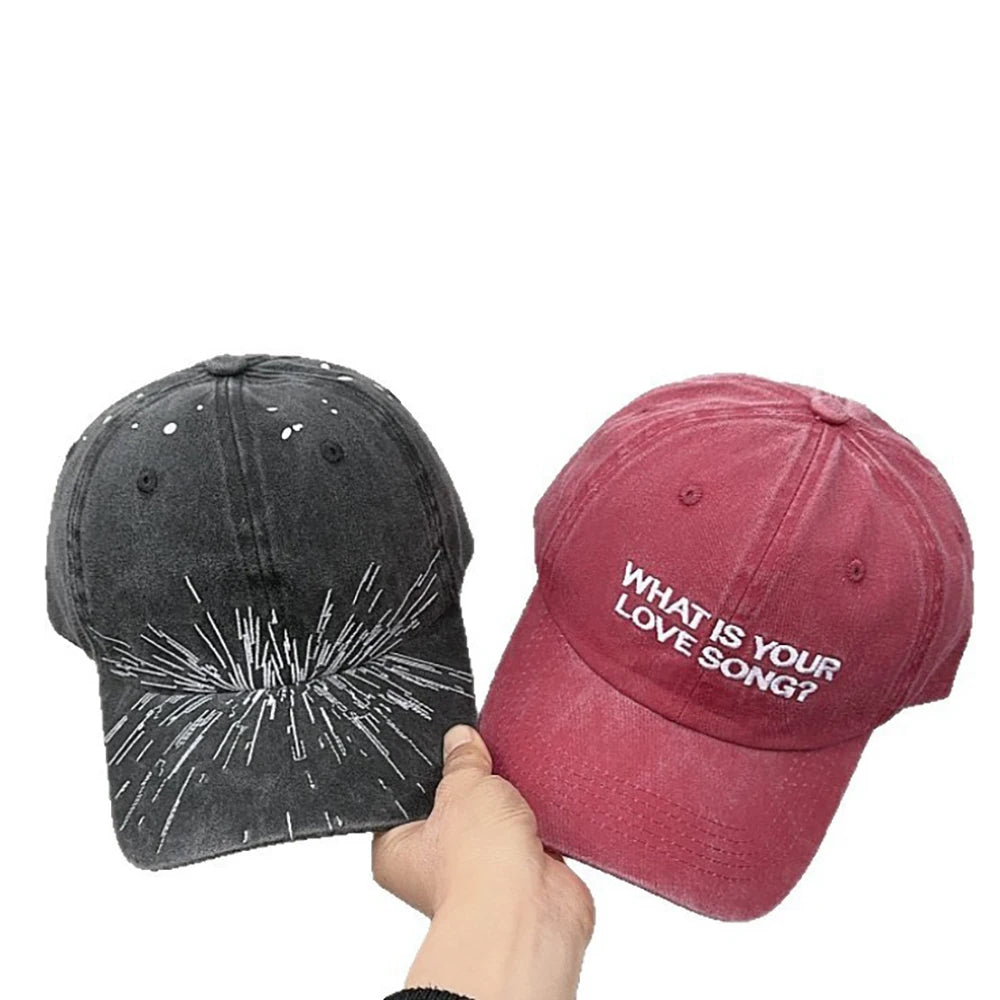 Kim Tae Hyung 'What Is Your Love Song' Concert Letter Kpop V Hat Embroidered Printed Baseball Cap Fashion Streetwear Accessory