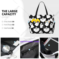 Ghost Halloween Cartoon Pattern Beach Tote Bag Sport Gym Yoga Duffle Large Tote Bag Women Travel Fitness