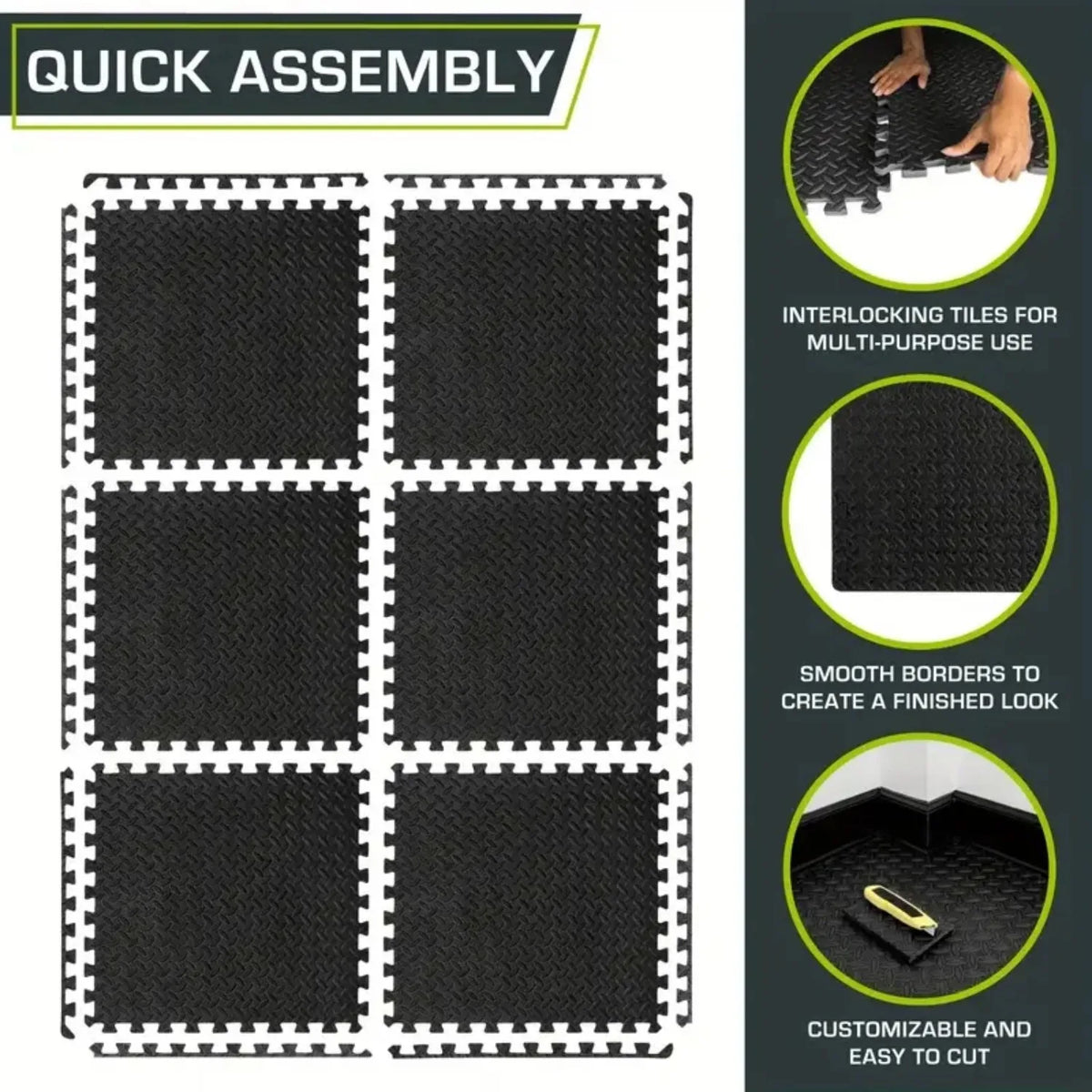 16-Piece EVA Foam Interlocking Fitness Mat Anti-Slip and Shock-Absorbing Exercise Mat Portable Yoga Mat Fitness Essential