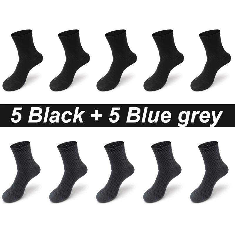 Bamboo Fiber Men's Socks 10Pairs Black Business Soft Breathable Long High Quality  Autumn for New Male Sock Plus Size 39-48