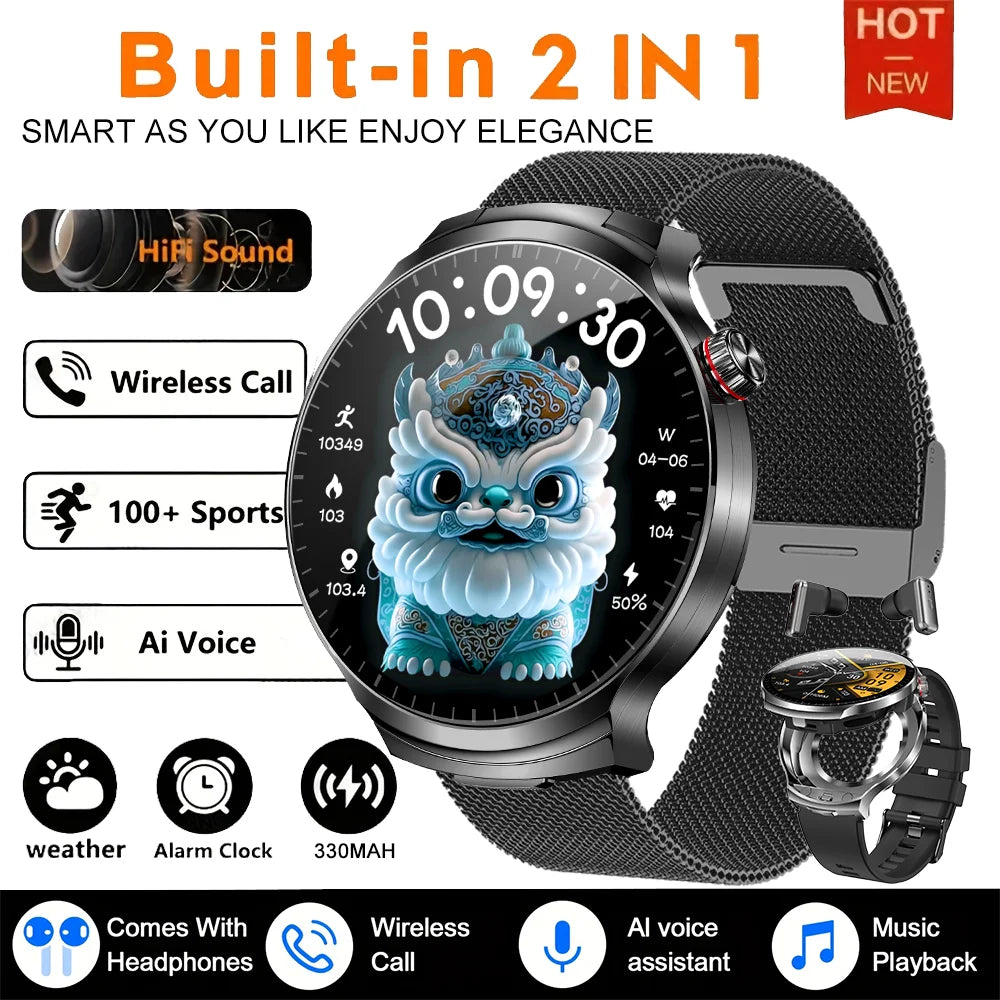 2026 T-REX3 New 2 in 1 Smart Watch With Earbuds Smart Watch TWS Bluetooth Earphone Heart Rate Blood Oxygen Monitor Sports Watch