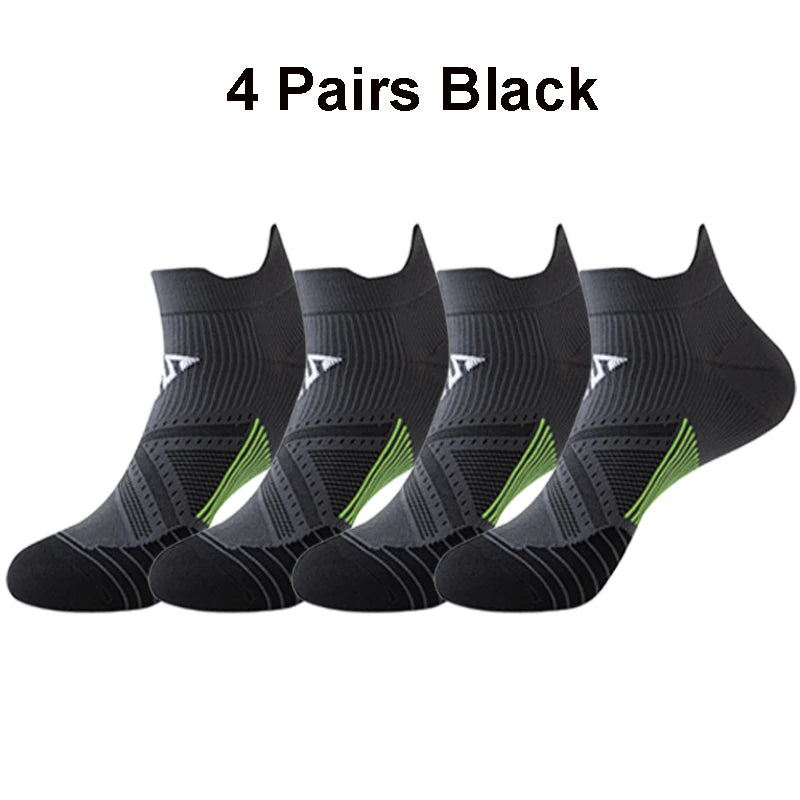 4 Pairs Ankle Marathon Socks Men Women Quick Dry Breathable Mesh Outdoor Sports Running Athletic Fitness Gym Short Socks