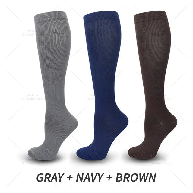 3 Pairs Women&Men Compression Socks 15-20 mmHg Knee High Stocking for Cycling Running Nurses Medical Recovery Athletic Long Sock