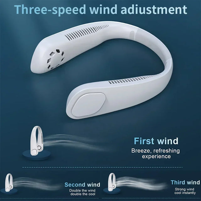 16000mAh Neck Fan Type-C Rechargeable Three-speed Wind Portable Mini Bladeless Fan Hanging Sport For Summer Outdoor