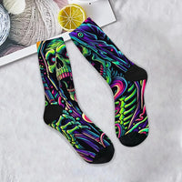 Halloween Hip-Hop Streetwear Novelty Neon Skull Crew Socks Comfortable Breathable Party Crazy Gift Sports Daily Casual Wear
