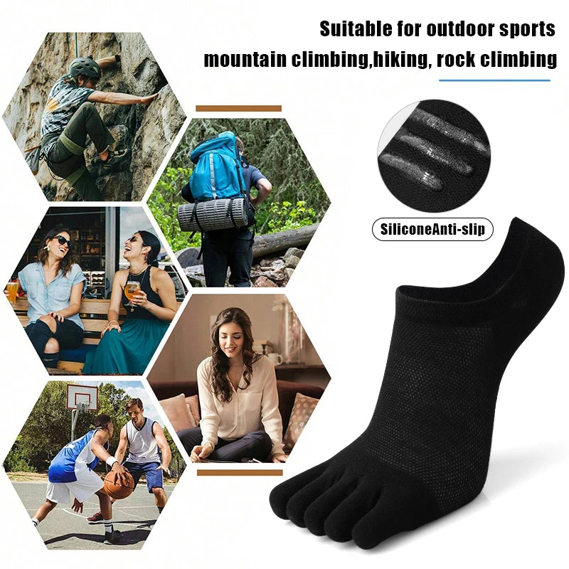 5 Pairs Men's Open Toe Boat Socks Breathable Invisible Ankle Short Socks Elastic Men Five Finger Socks Silicone Anti-slip Sports