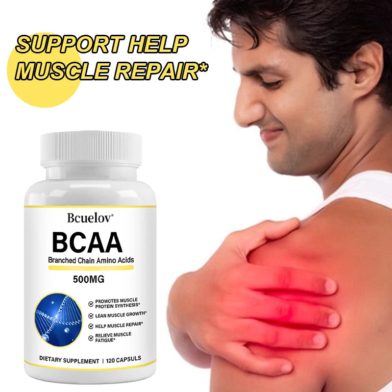 BCAA Supplement – Branched Chain Amino Acids Capsules – Help Muscle Repair and Energy Levels, Increase Muscle Mass, 500mg