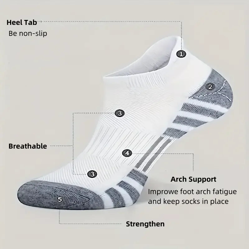12Pairs Men Black White Grey Towel Bottom Sweat Absorbent Anti Odor Breathable Non Slip Ear Loop Short Socks For Running Sport