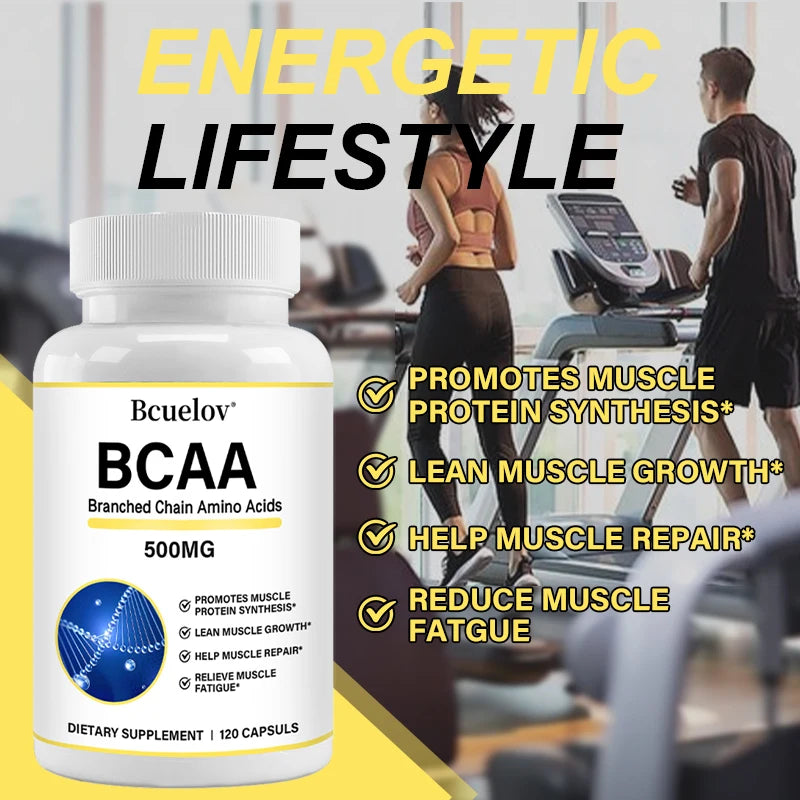 BCAA Supplement – Branched Chain Amino Acids Capsules – Help Muscle Repair and Energy Levels, Increase Muscle Mass, 500mg