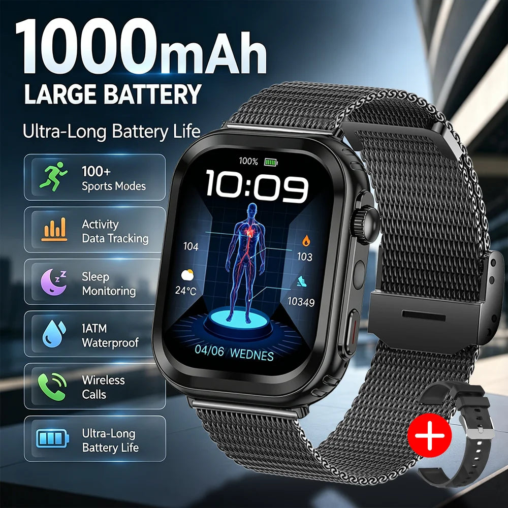 2026 New Military Grade 1000mAh Smart Watch Men 2.04