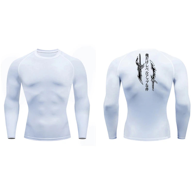 Dagger Print Compression Shirts for Men Athletic Quick Dry Tshirt Tops Rash Guard Gym Workout Running Baselayers Undershirts