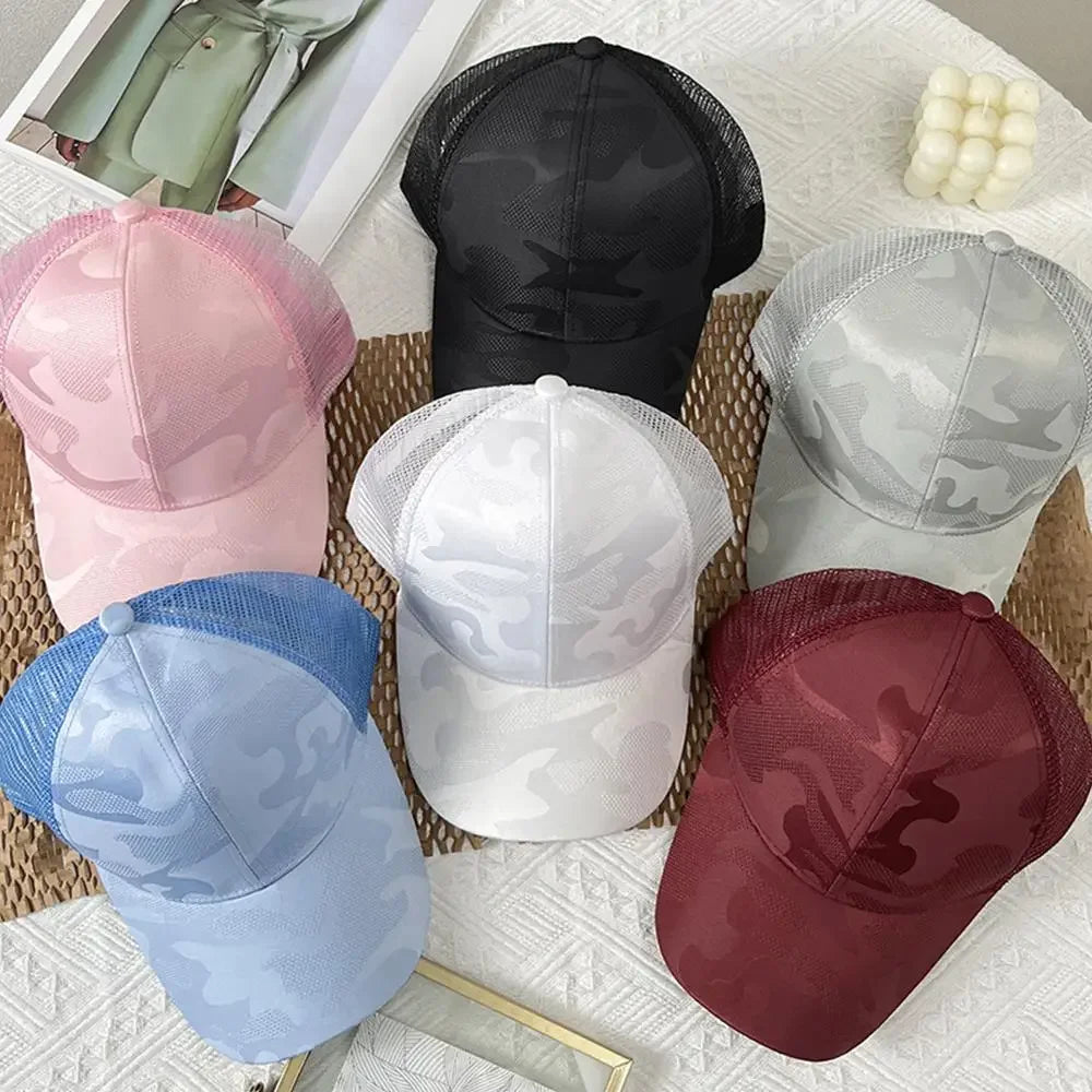 Summer Mesh Baseball Caps for Women Men Adjustable High Ponytail Hats Messy Cap Quick-Drying Hollow Snapback Sports Baseball Hat