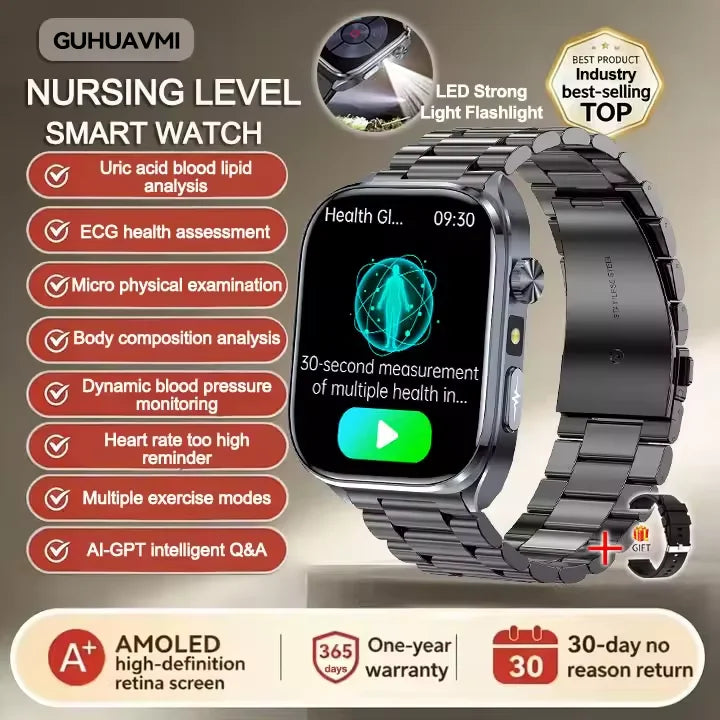 2026 New AI Health Care Accurate detection ECG SmartWatch Blood Pressure lipids Uric Acid Analysis Bluetooth Call Smart Watches
