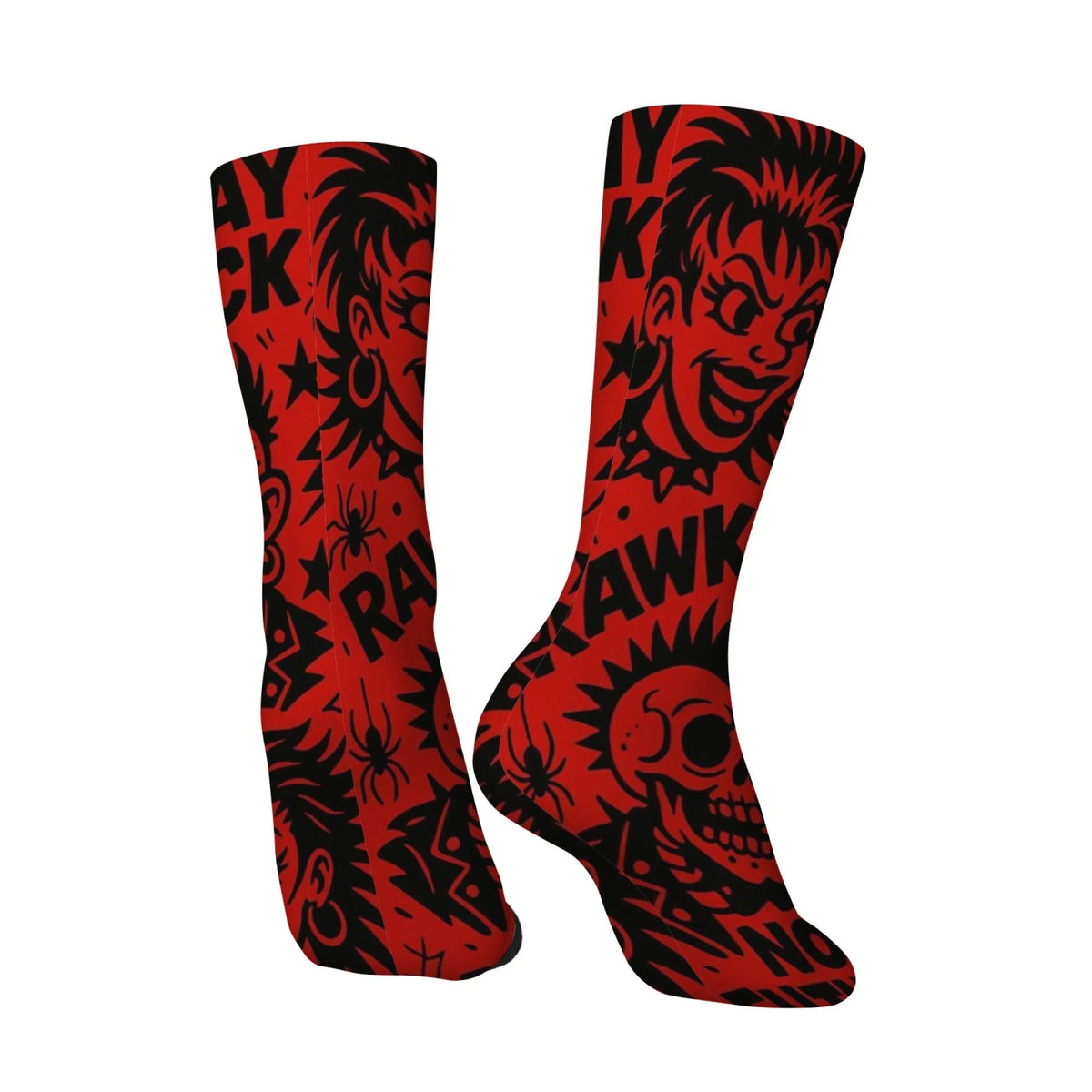 Novel Harajuku retro punk rebellious graffiti style men's socks with exaggerated skull patterns, casual socks for crazy parties.