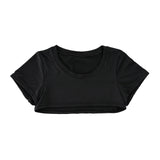 Black Crop Top Short Sleeve Men Half Tops Slim Fit Muscle Athletic Workout Gym Sport T-Shirt Training Running Cropped TShirt