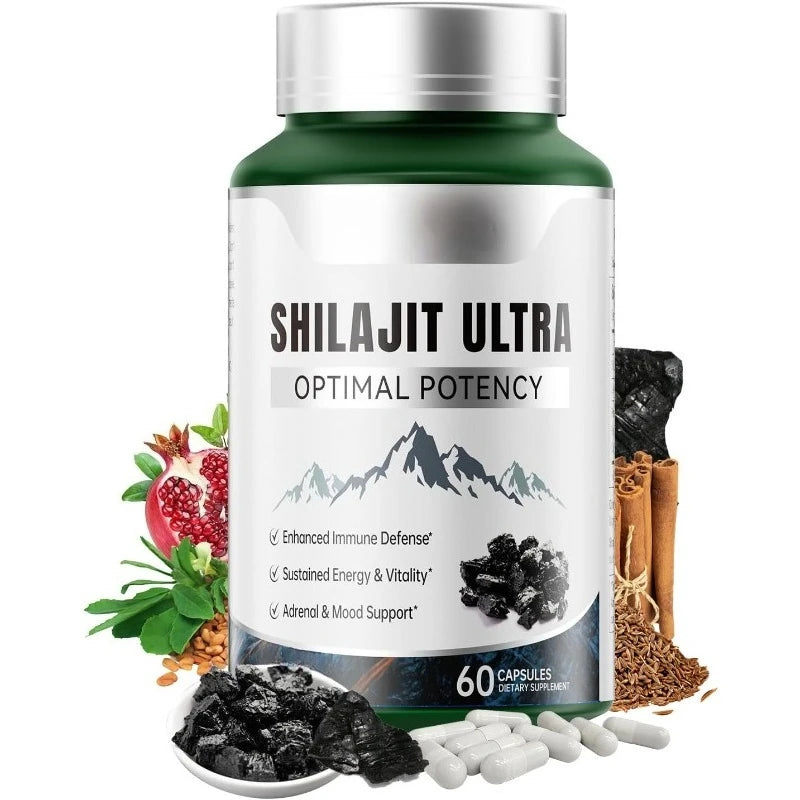 Shilajit Ultra with L-Arginine for Natural Energy and Vitality 60 Capsules Non-GMO  Endurance Stamina Antioxidant Supplement