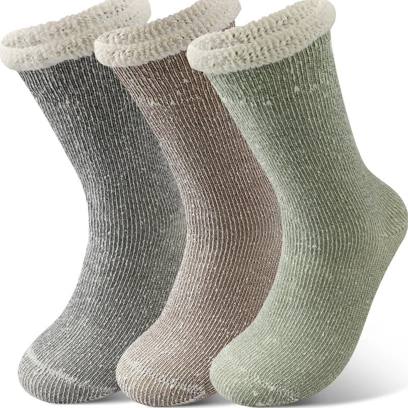 3Pairs Super Thick Merino Wool Socks Women Winter Thermal Soft Cozy Mid Tube Socks Fleece Lined Outdoor Sport Sock for Cold Snow