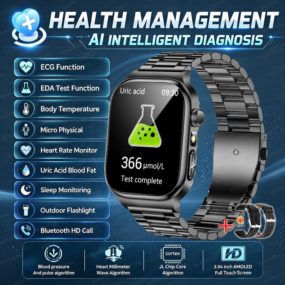 2026 New Hospital Level Health Smart Watch Body Fat ECG Blood oxygen BP Health AMOLED Screen HD Call Sport Smart Watches For Man