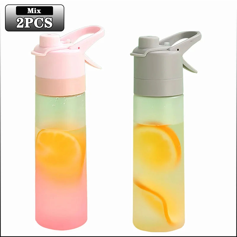 1-4PCS Large Capacity Spray Water Bottle with Straw Gradient Frosted Portable Outdoor Sports Travel Mist Sprayer Reusable Cup