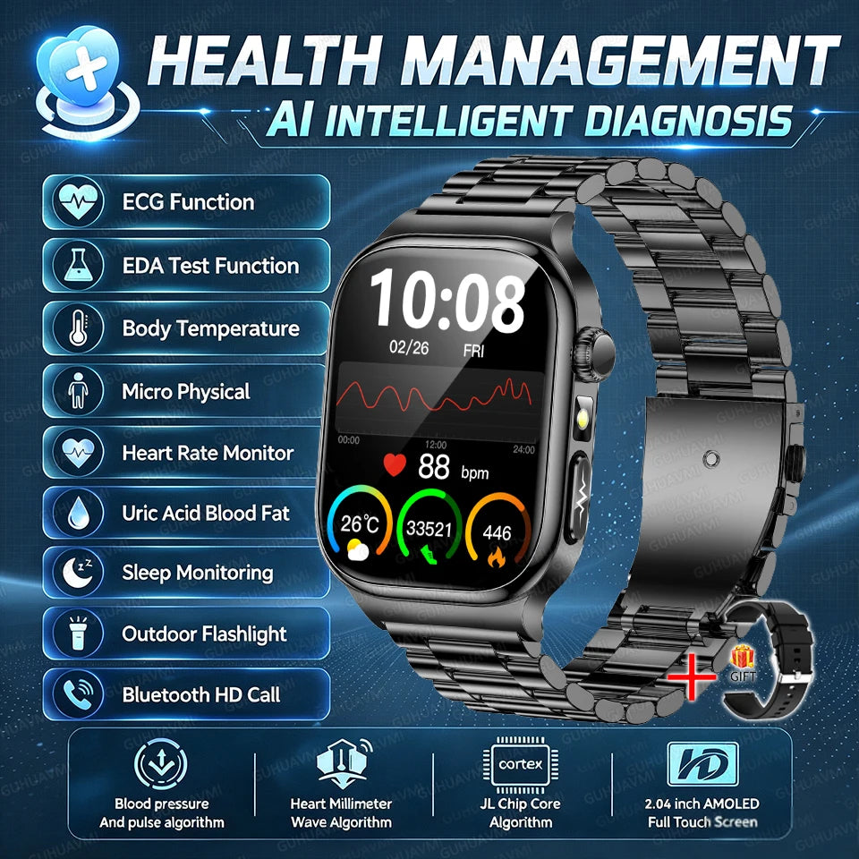2026 New Hospital Level Health Smart Watch Body Fat ECG Blood oxygen BP Health AMOLED Screen HD Call Sport Smart Watches For Man