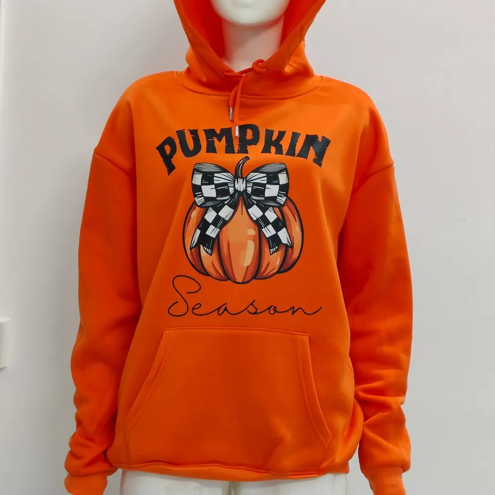 2024 Halloween Orange Hoodie Kawaii Halloween Pumpkin bowknot Women's Hoodie Harajuku Halloween Print Autumn Warm Unisex Hoodie