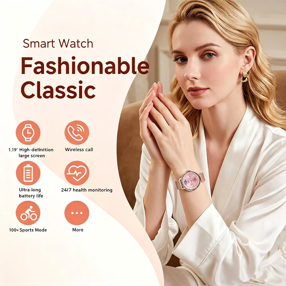 2026 Model of Military-Grade Stylish Smartwatch, 1.19-Inch AMOLED Screen, Heart Rate and Blood Oxygen Monitoring, Bluetooth Call