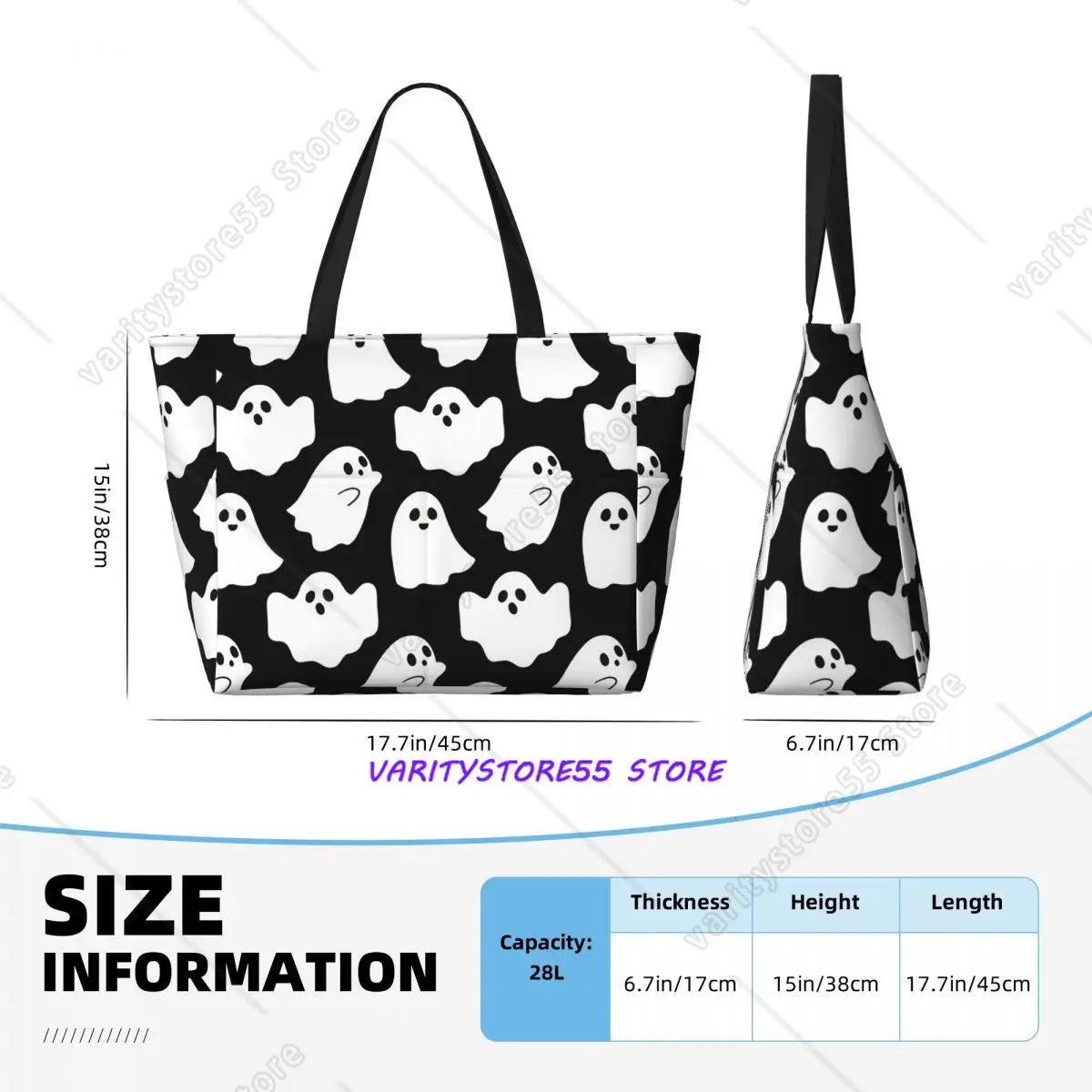 Ghost Halloween Cartoon Pattern Beach Tote Bag Sport Gym Yoga Duffle Large Tote Bag Women Travel Fitness