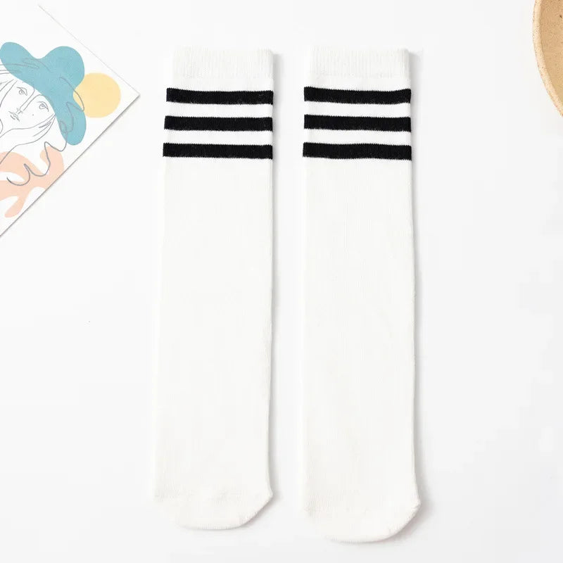 28cm Kids Soccer Socks Three Stripes Knee High Socks Cotton Sports Socks Toddler Boys Girls Uniform Tube Socks