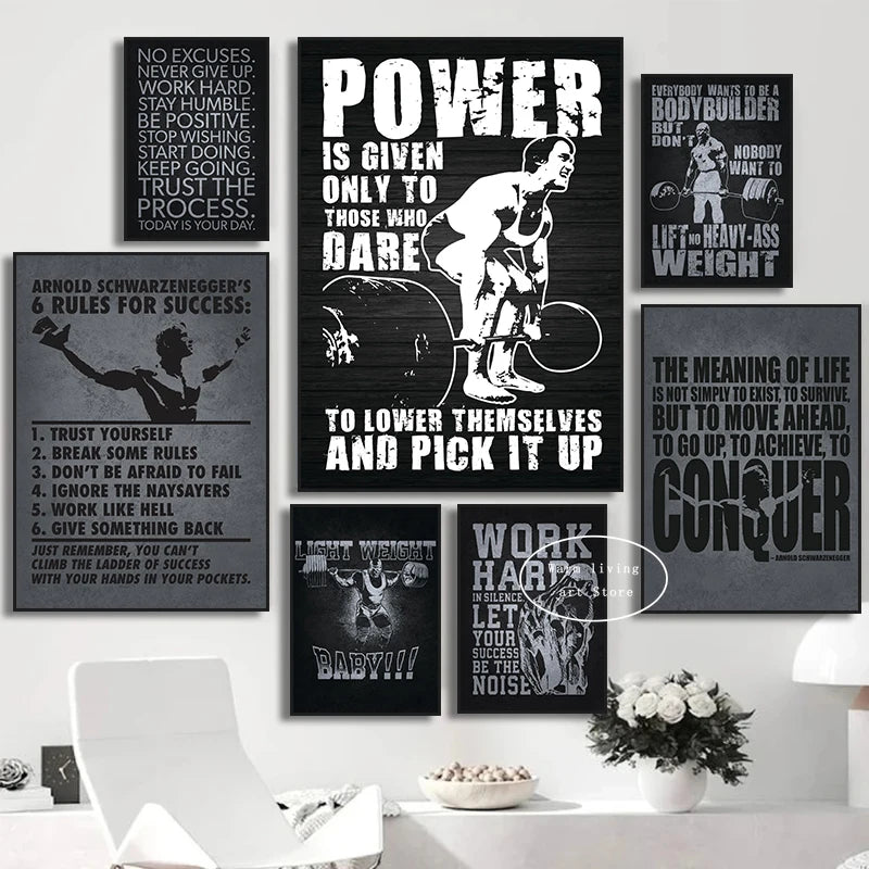 Arnold Schwarzenegger Bodybuilding Weightlifting Poster Motivational Quotes Fitness Canvas Painting Wall Art Gym Home Decor