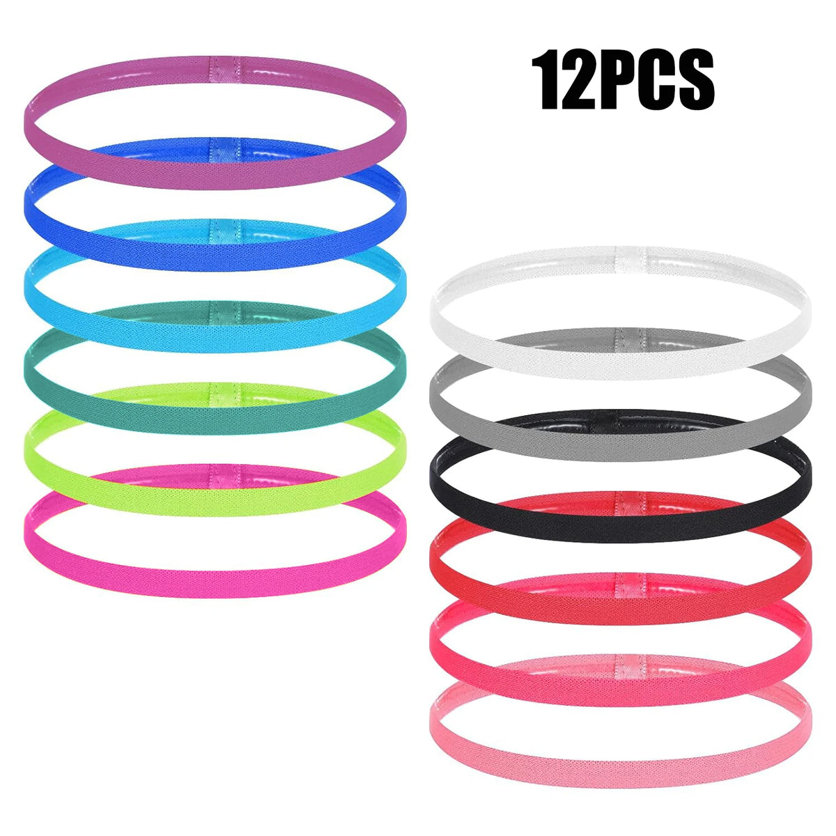 12 Pcs Thin Elastic Headbands Non Slip Sport Sweatbands for Running Soccer Basketball Cycling Workouts Gym Tennis Hiking Volleyb