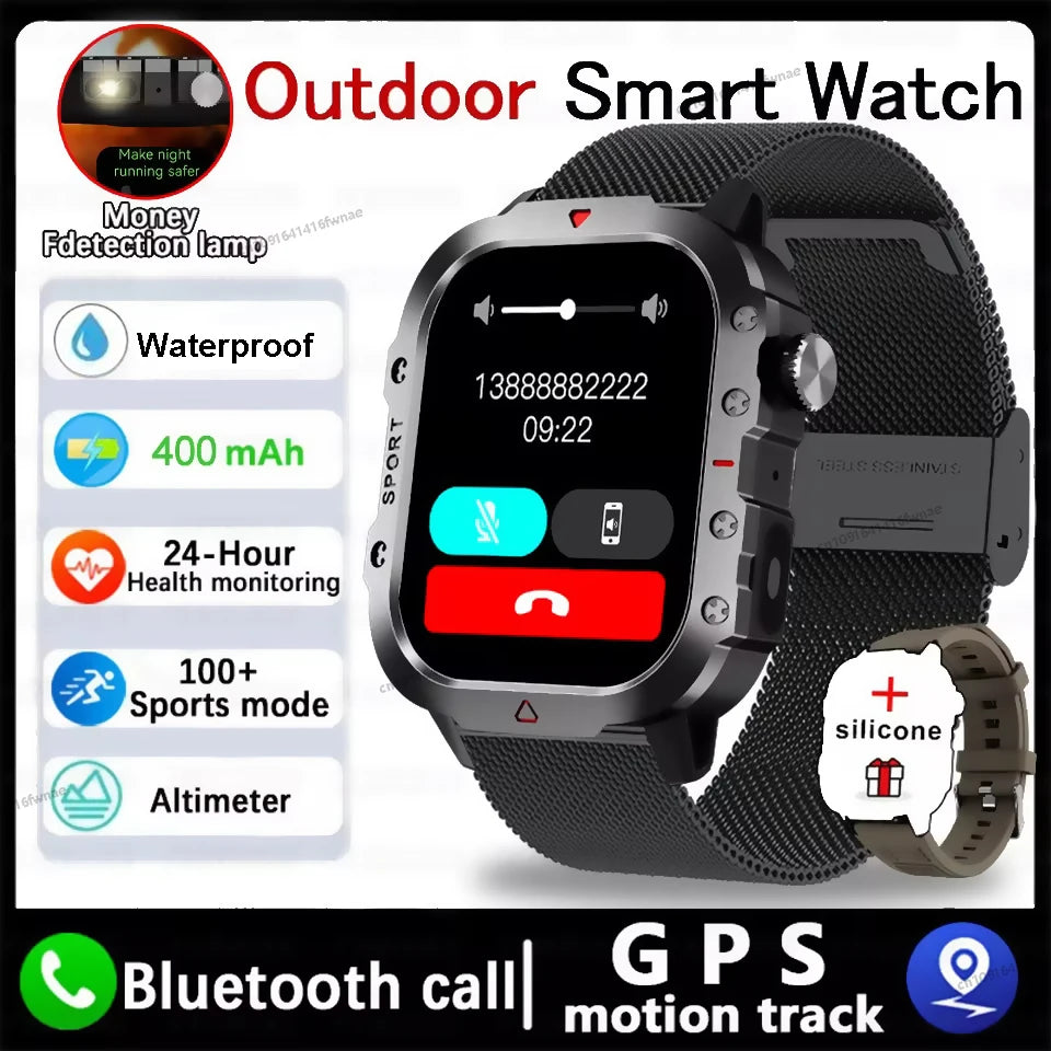 2026 New Military Smart Watch Men 3ATM Outdoor Sports Fitness Tracker Blood Pressure Health Monitor BT Calls GPS Smartwatch Hw12