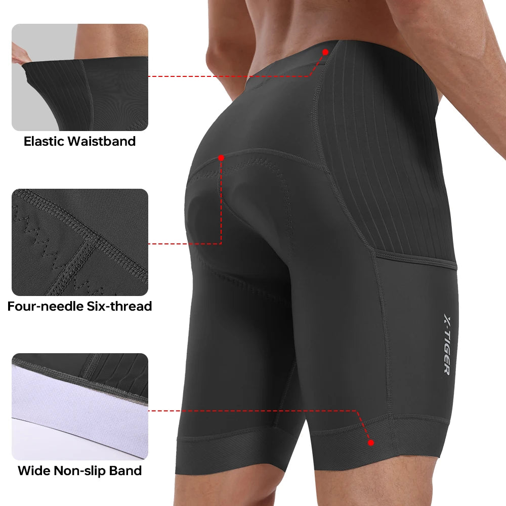 X-TIGER Men's Cycling Shorts Padded Bicycle Short Road Biking Clothing Road Mountain Riding Bicycle Cycle Shorts with Pockets