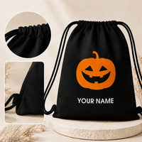 Kids Personalized Halloween Drawstring Backpack Trick Or Treat Candy Corn Custom Name Festival Sack Bag 34x41cm