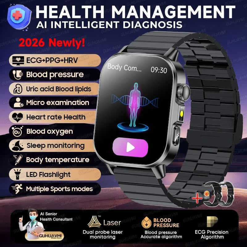 2026 New Micro Physical Examination Health Smartwatch Blood Pressure Uric Acid Blood Lipids Flashlight Care Smartwatch for Women