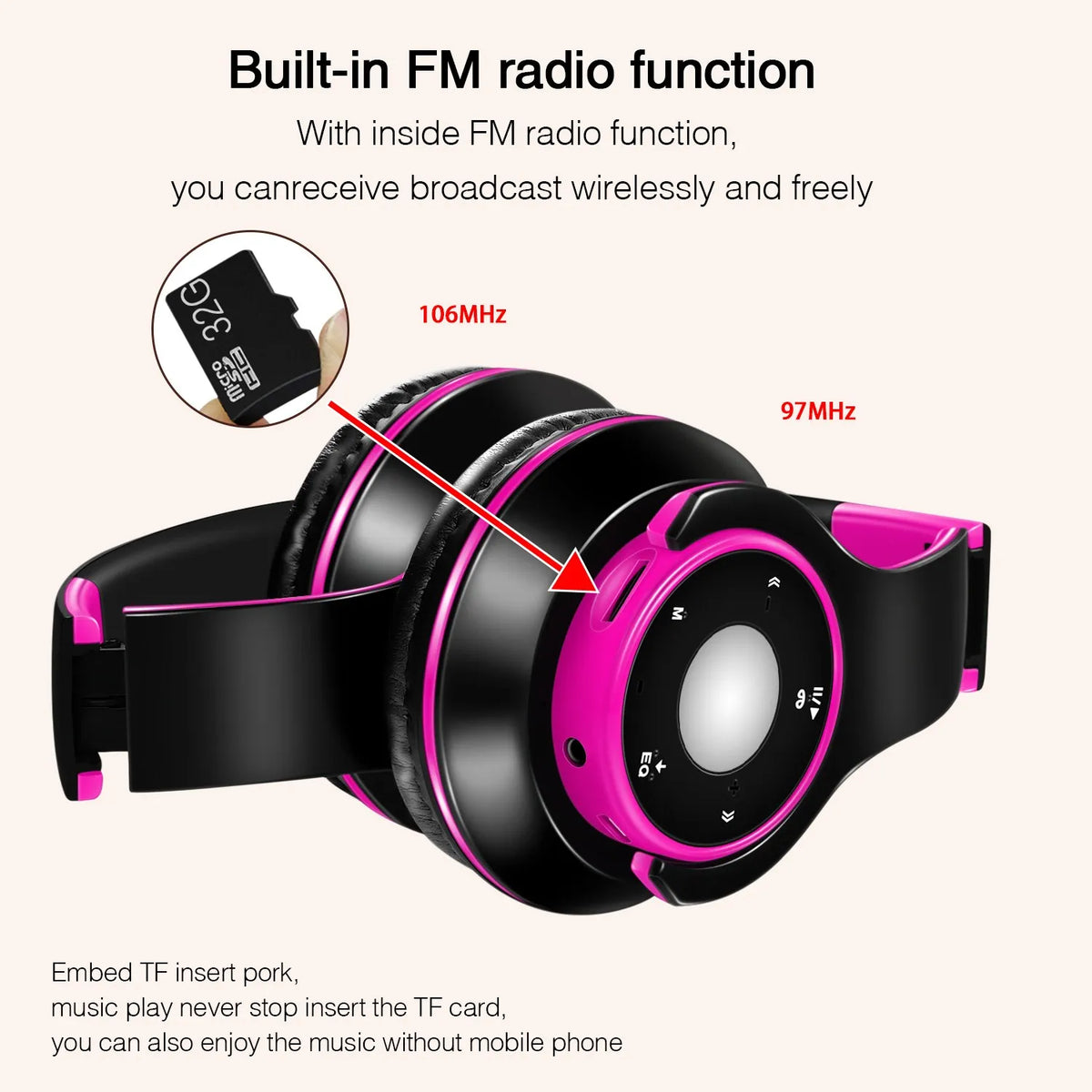 Best Colorful Earphones Wireless Bluetooth 5.3 Headsets Built-in Mp3 Player Foldable Sport Headphones Stereo Sound For Cellphone