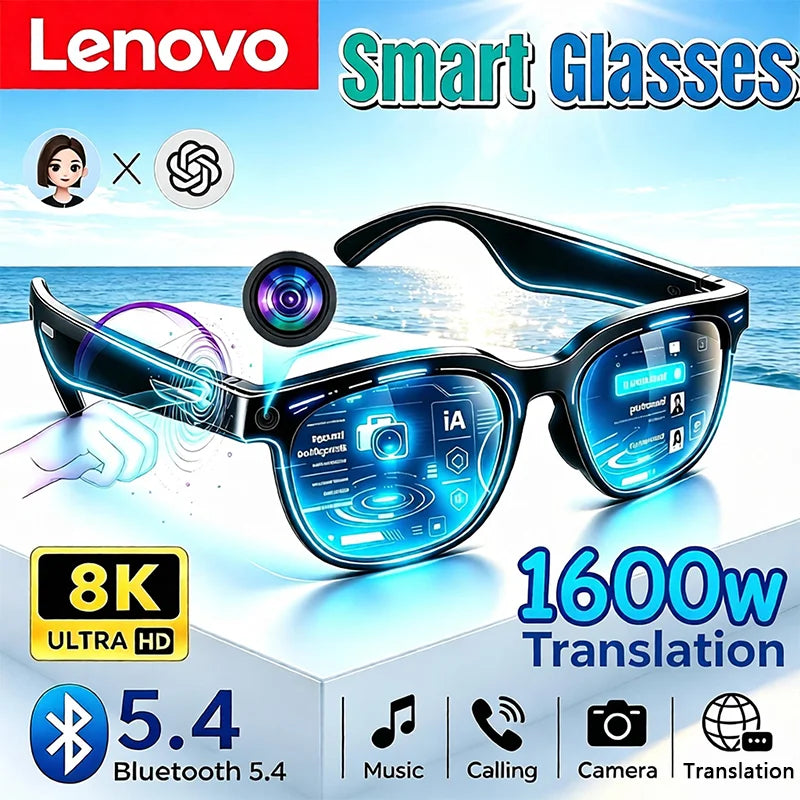 Lenovo Smart Glasses AI Translation Bluetooth Conversation Recording Listening To Music Smart Sunglasses for Men Women 2026 New