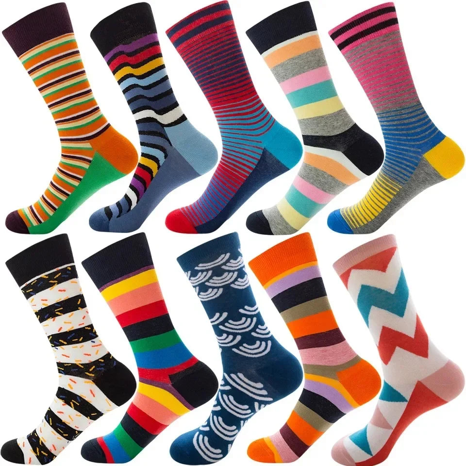 10 Pairs Lot Pack Men Women Couples Lover Socks New Arrival Rhombus Animal Christmas Cartoon Fruit Food Dot Cotton Happy Socks