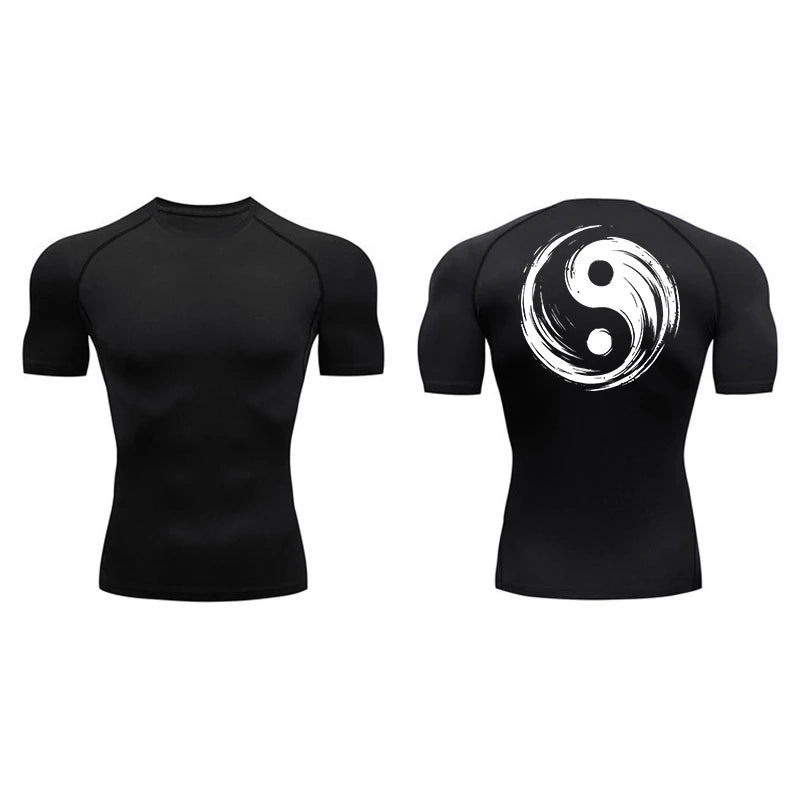 Yin Yang Sword Print Short Sleeve Compression Shirts for Men Summer Athletic Quick Dry T-shirts Gym Workout Running Tees Tops