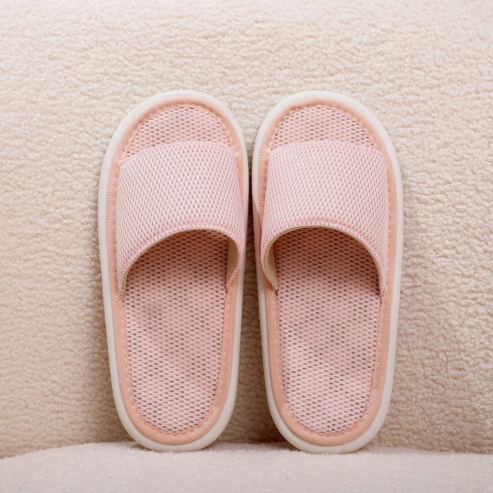 Men's Breathable Mesh On Open-Toe Slippers Lightweight Summer Indoor Shoes Soft Fabric for Home Comfort Flexible House Slippers