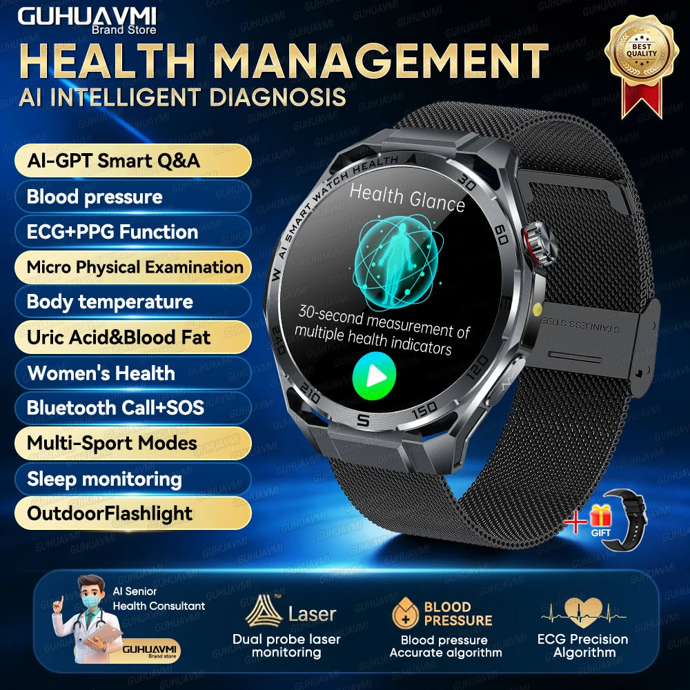 Newly Accurate Micro Physical Examination Health Smart Watch ECG Blood Fat/Pressure Heart Rate Call Sports Watch For iOS Android