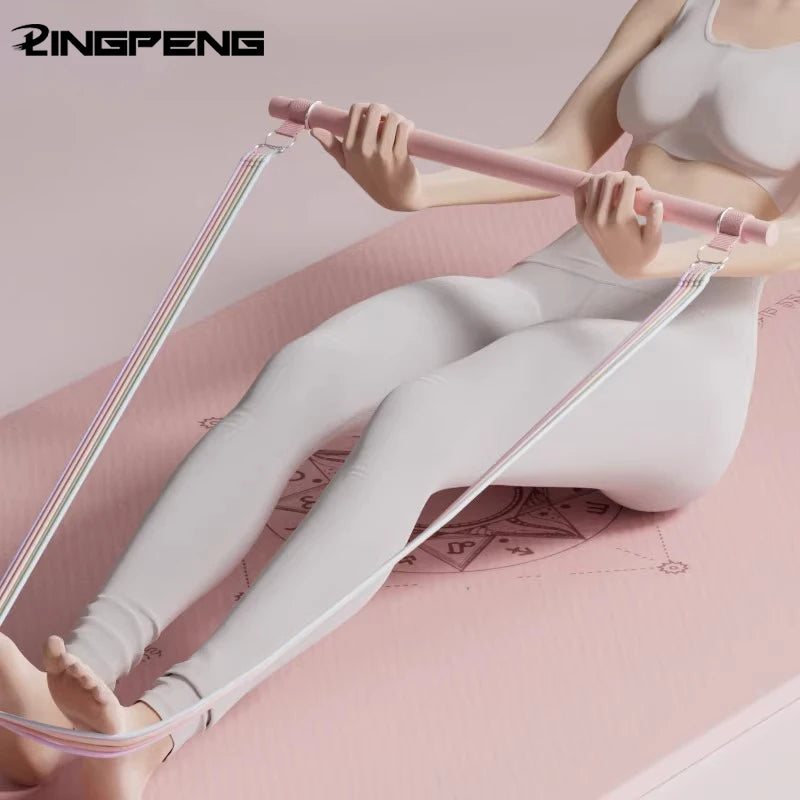 Multi Functional Tension Rope Fitness Stretcher for Household Abdominal Stretching Training, Tension Rope Pilates Stick Set