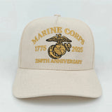 U.S. Marine Corps 250th Anniversary Official Baseball Cap - Knitted with 1775 - 2025 Logo Pattern, Decorated with the American F
