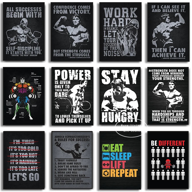 Arnold Schwarzenegger Bodybuilding Weightlifting Poster Motivational Quotes Fitness Canvas Painting Wall Art Gym Home Decor