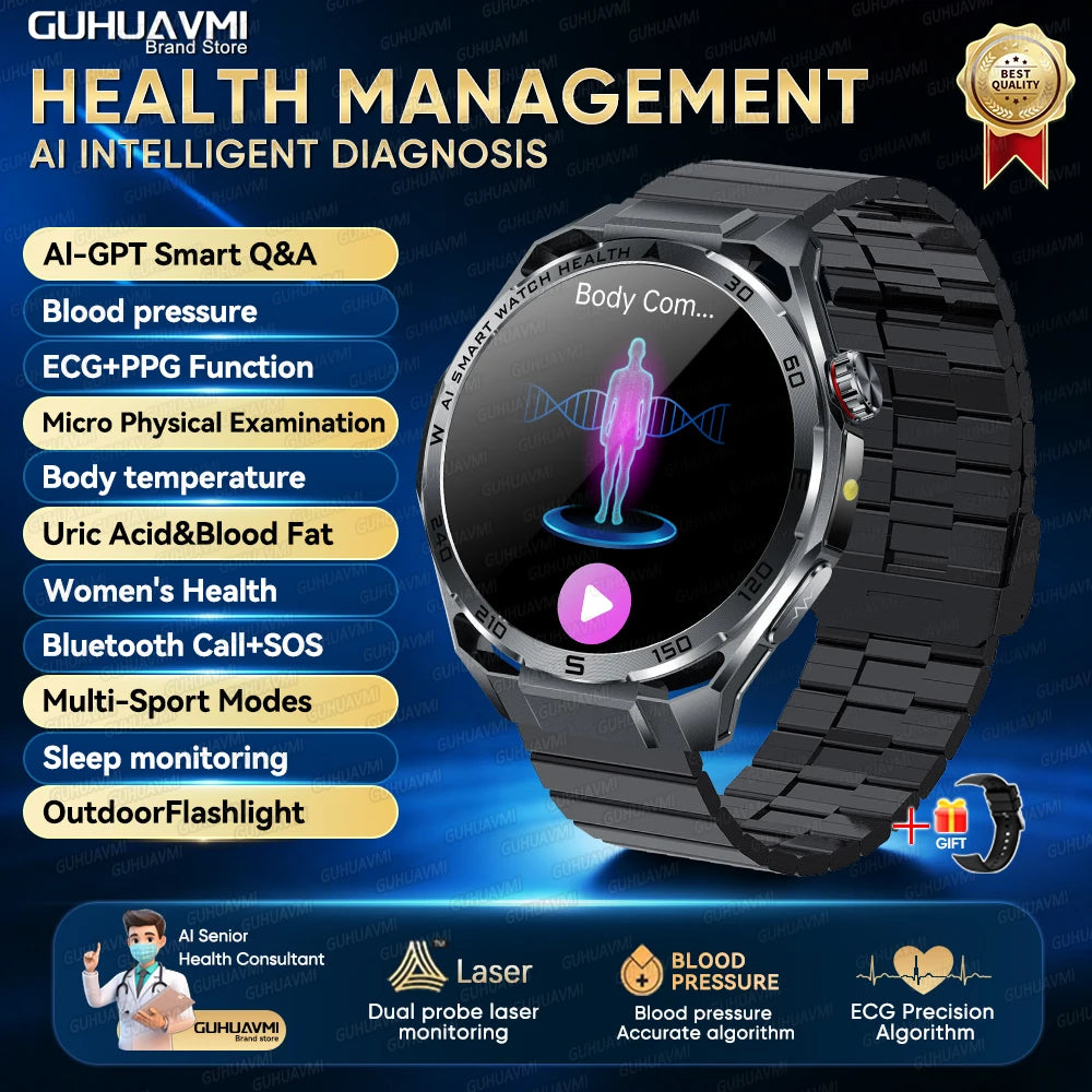 Newly Accurate Micro Physical Examination Health Smart Watch ECG Blood Fat/Pressure Heart Rate Call Sports Watch For iOS Android