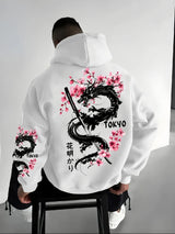 Japan Men Women Anime Dragon Sakura Print Hoodie Street Harajuku Y2K Sports Casual Loose Autumn Winter Warm Sweatshirt Clothing