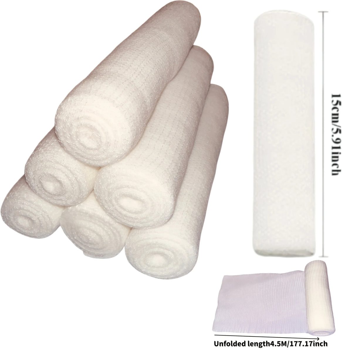 6 Rolls Elastic Gauze Bandages, Breathable and Retractable White Care Package, Used for Finger, Wrist, Leg Support Sports Care