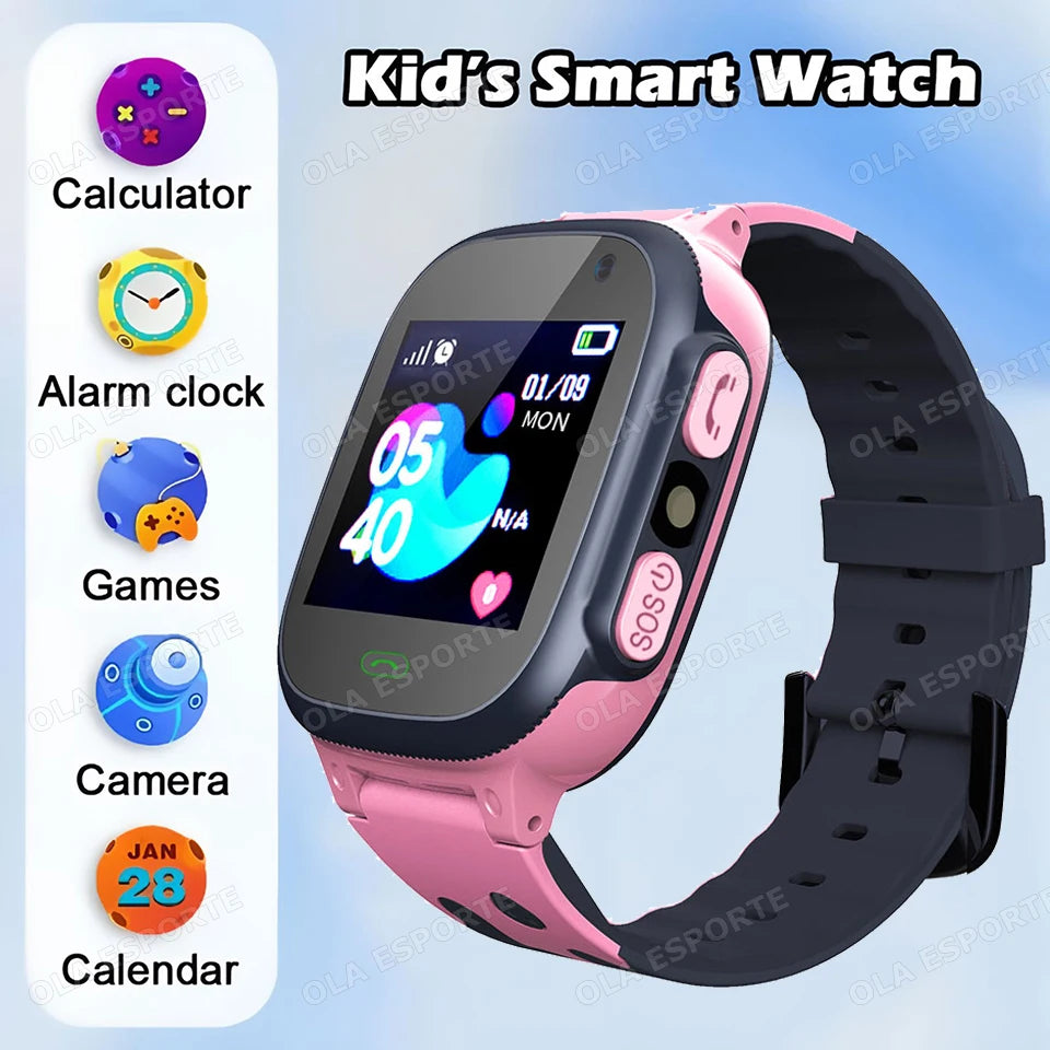 Children Smartwatch SIM Card Two-way Call SOS LBS GPS Location Waterproof Camera Flashlight Kids Smart Watch Student Gifts HT30