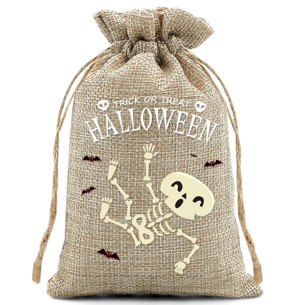 10pcs10X15cm Halloween Linen Drawstring Gift Bag Trick or Treat Party Children's Small Gifts Candy Packaging Storage Bag