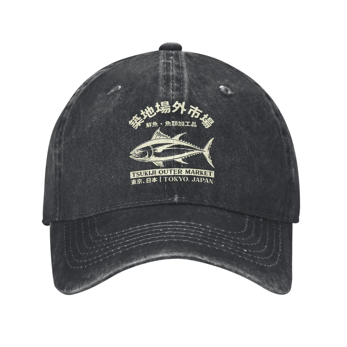 Japanense Tsukiji Fish Market Washed Tokyo Japan Baseball Cap Sun High Quality Washed Trucker Hat Female Male Snapback Cap